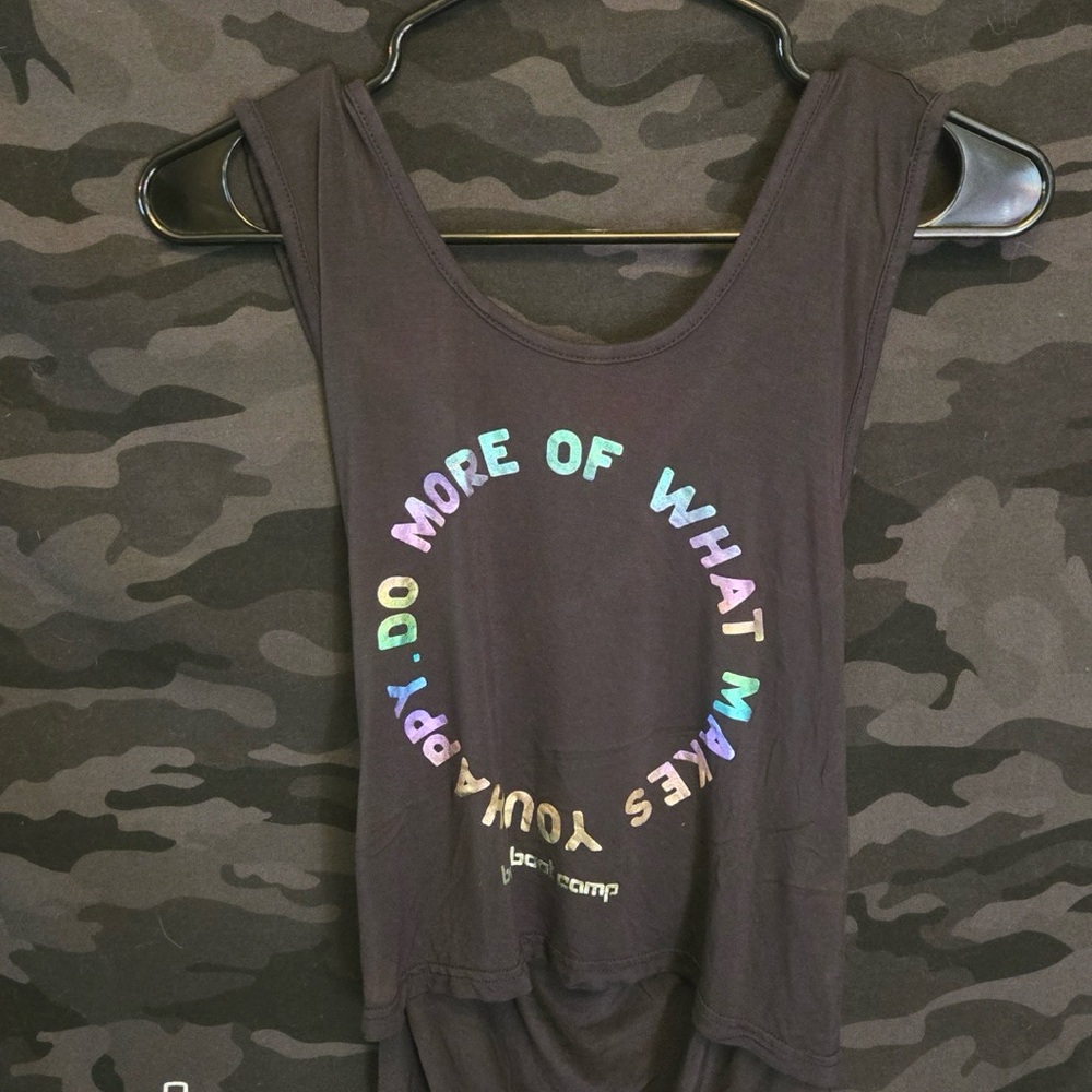 Black Graphic Tank Top with Colorful Text